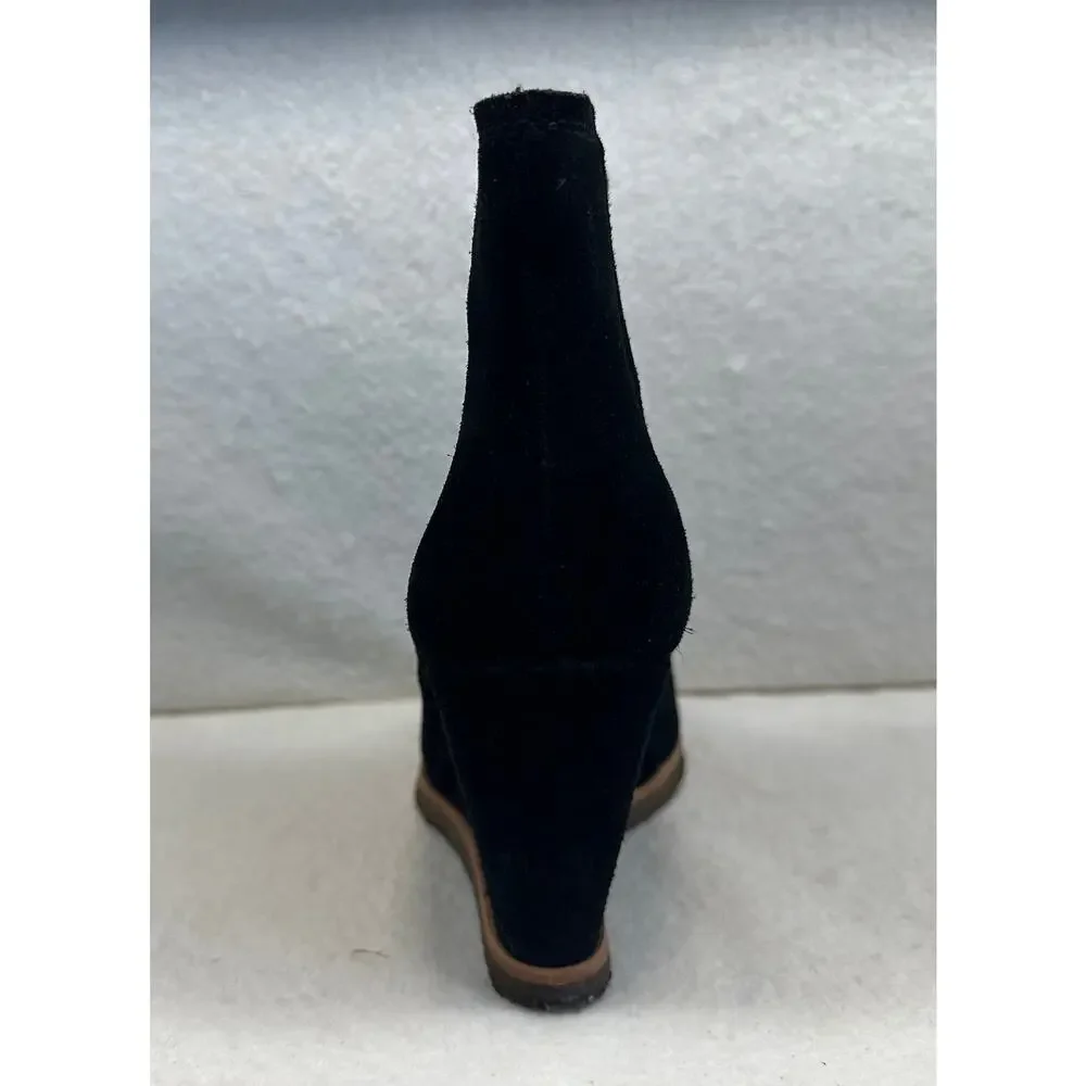 Splendid Women's Black Suede Wedge Pull-On Booties SZ 7.5 Casual Dark Academia